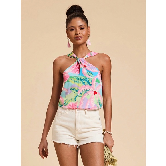 Tropical Print Multicolor Halter Top - Picture 7 of 9
